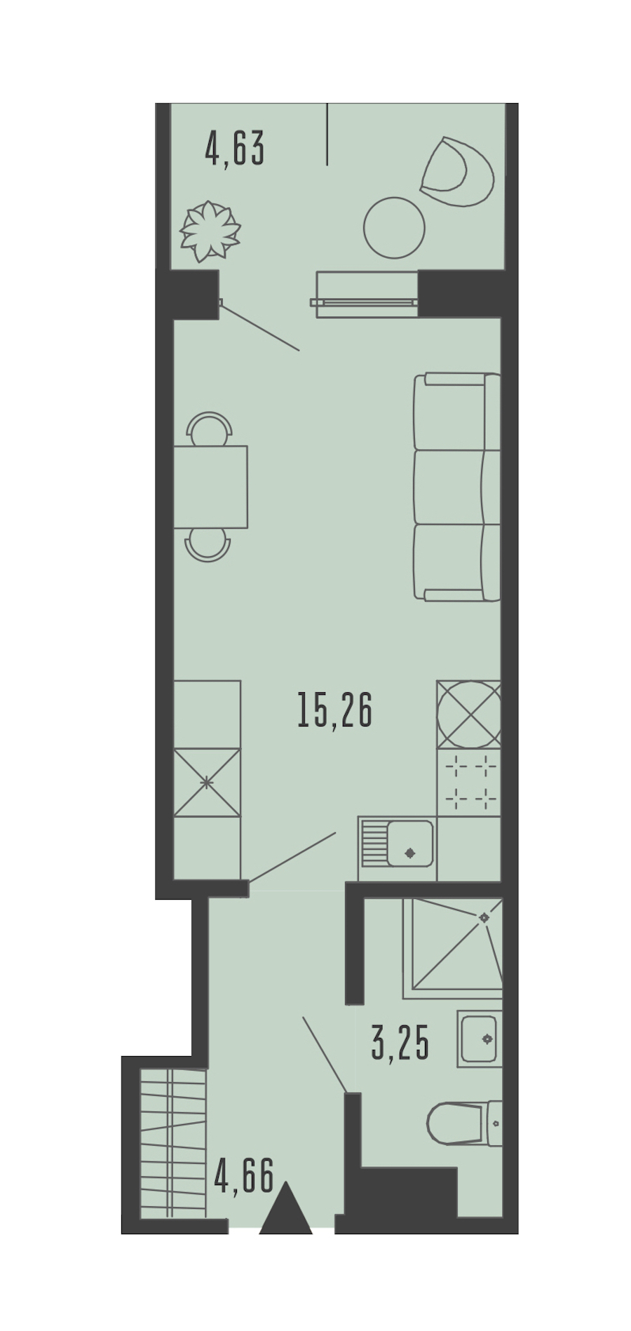 Квартира студия 24.56 м², 5/5 эт., Комплекс апартаментов «Bereg. Курортный»